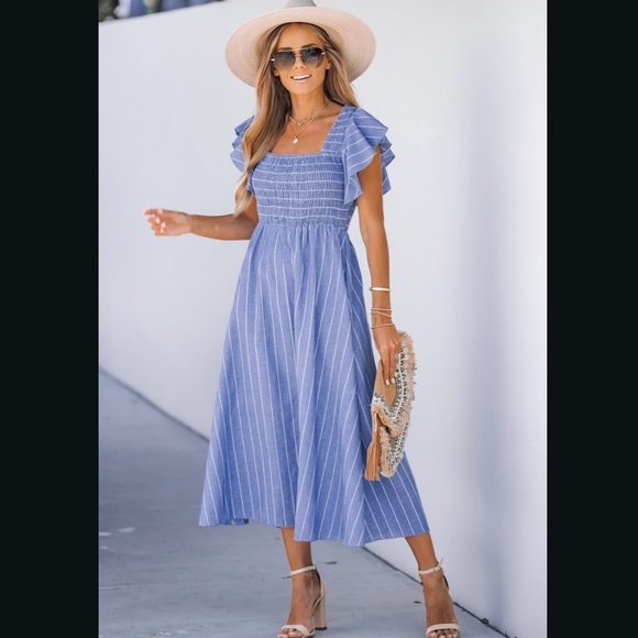Cupshe Dresses & Skirts - Dress - denim blue with white pinstripes